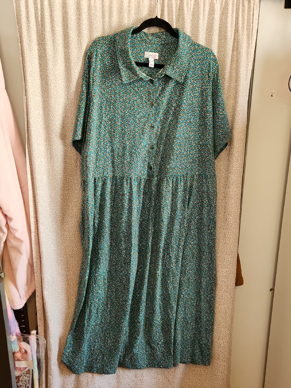 Denim&Co Teal Floral Midi Shirt Dress